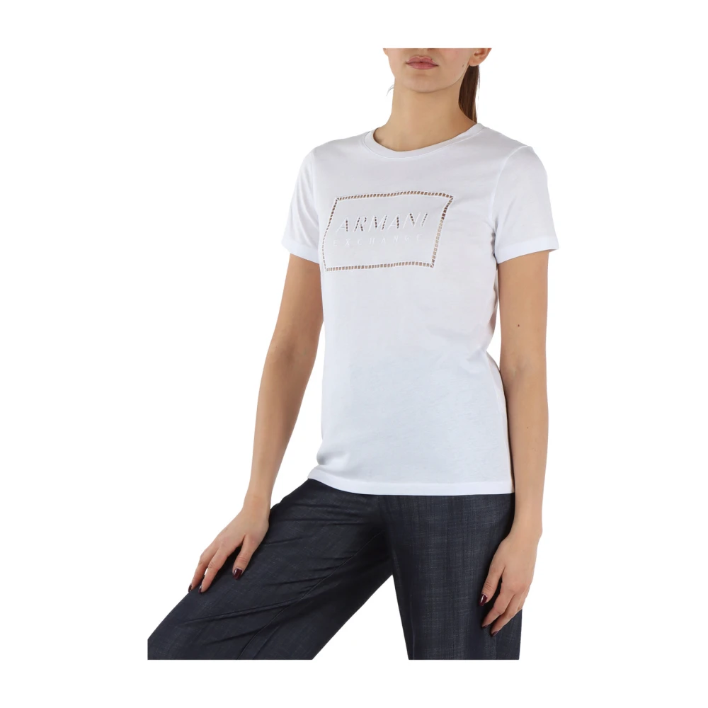 Armani Exchange Katoenen T-shirt met borduurwerk White Dames