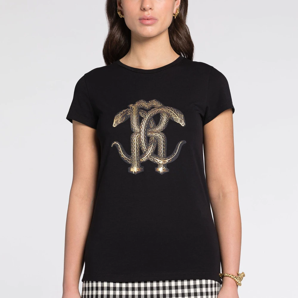 Roberto Cavalli Slangenprint katoenen T-shirt Black Dames