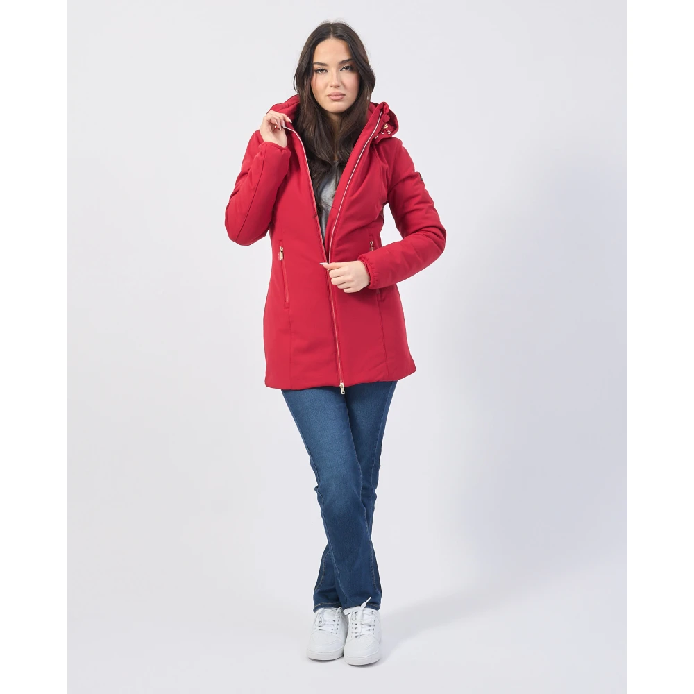 YES ZEE Rode gewatteerde jas met capuchon en volledige rits Red Dames