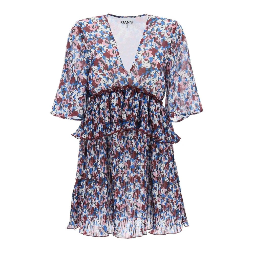 Ganni Women's Floral Motif Pleated Mini Dress