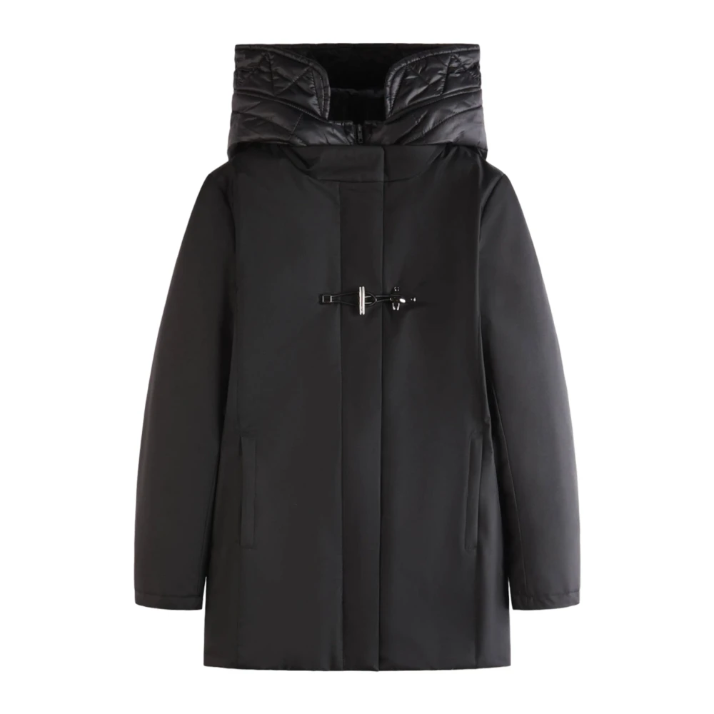 TOD'S Zwarte Toggle Coat in Gabardine Black Dames
