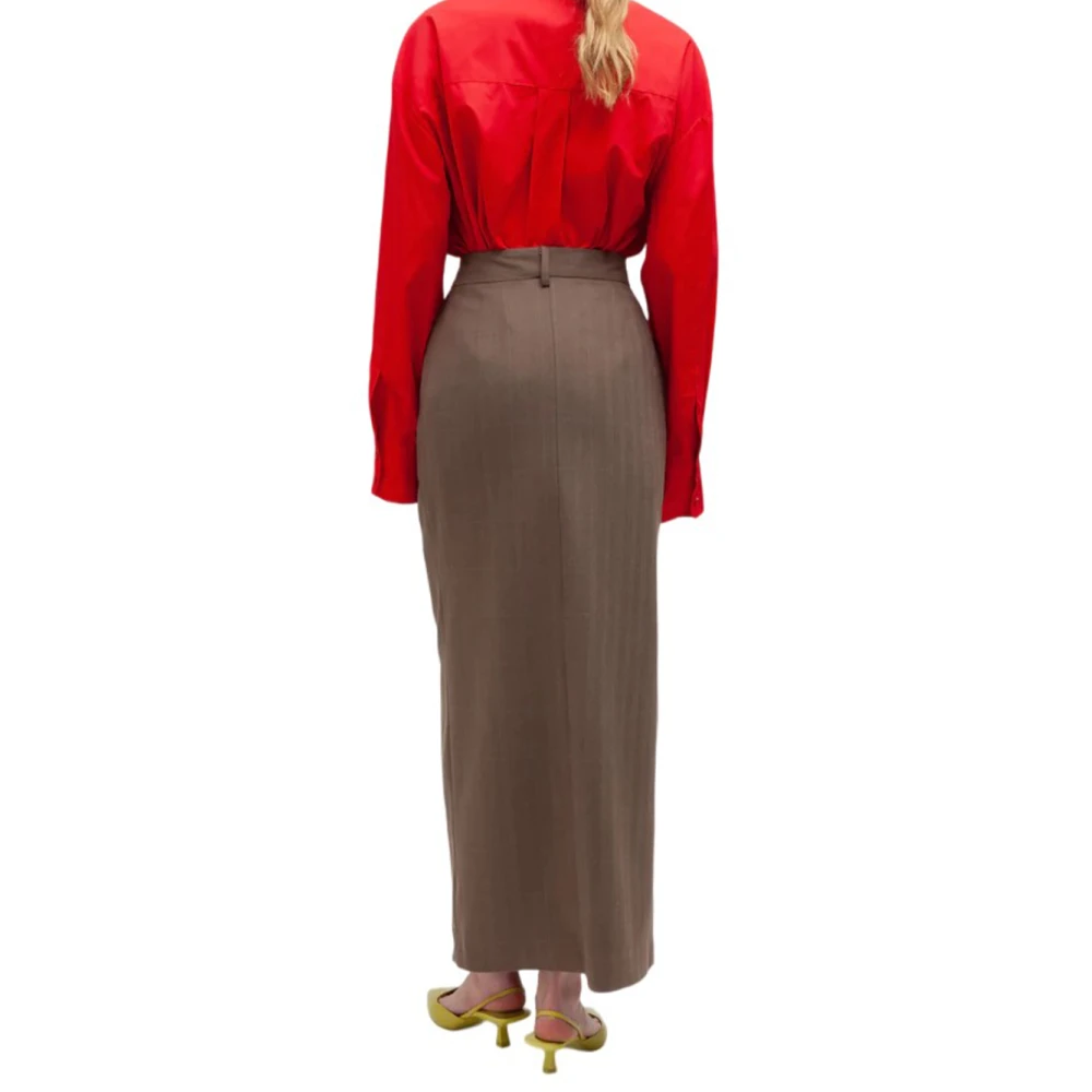Weili Zheng Lange Geplooide Wollen Rok Beige Dames