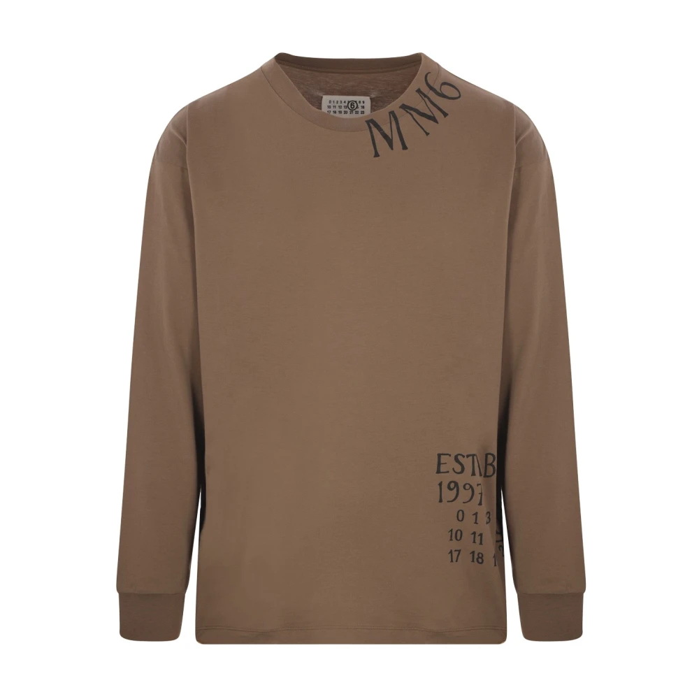 MM6 Maison Margiela Bruine Oversized Katoenen T-shirt met Logoprint Brown Heren
