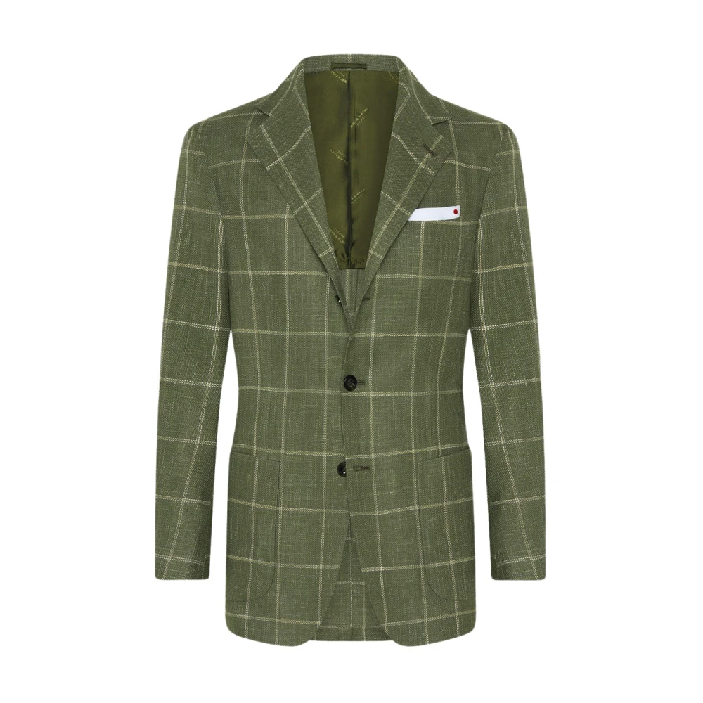 Kiton Luxe Geruite Cashmere Blend Blazer Green Heren