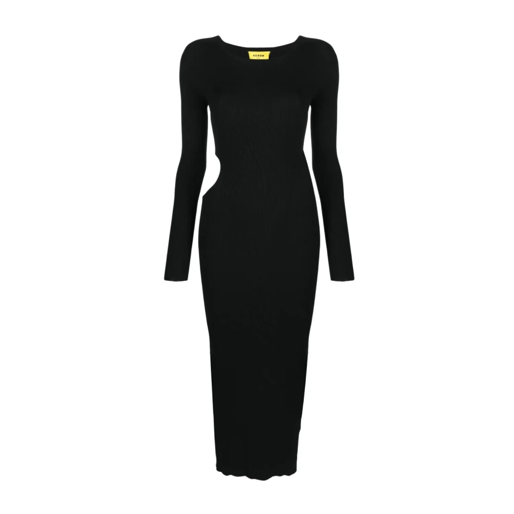 Aeron Black Ribbed Maxi Dress With Cut-Outs - Female - Knitted Dresses - Xs - Dresses