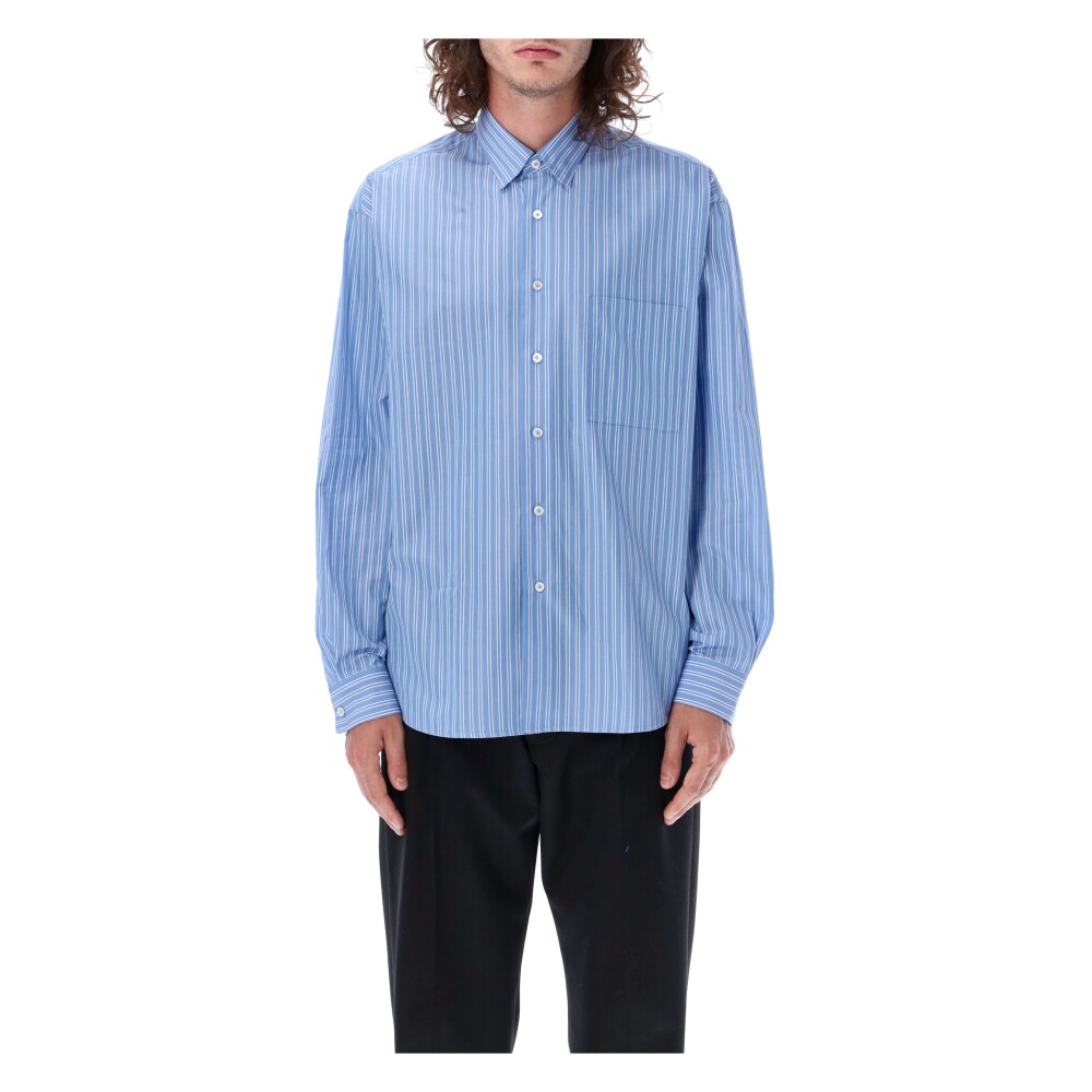 Camisa blanca con discount rayas azules hombre