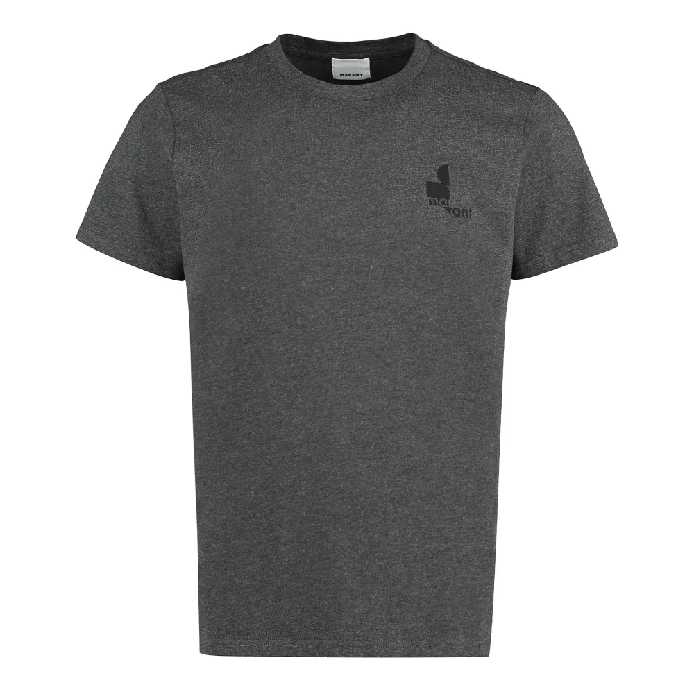 Isabel marant Logo Katoenen T-Shirt met Contrasterende Print Gray Heren