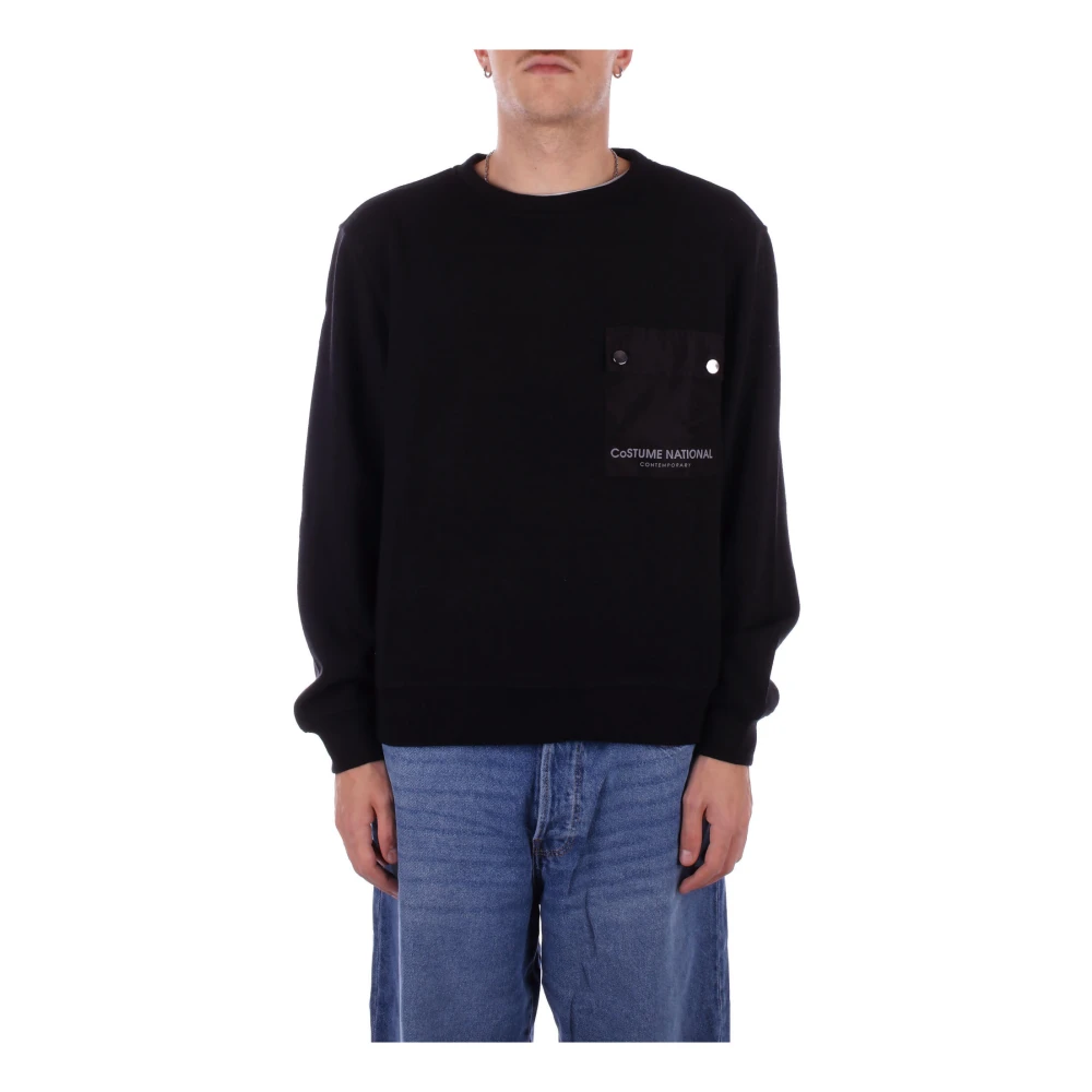 Costume National Zwarte Logo Voorzak Trui Black Heren