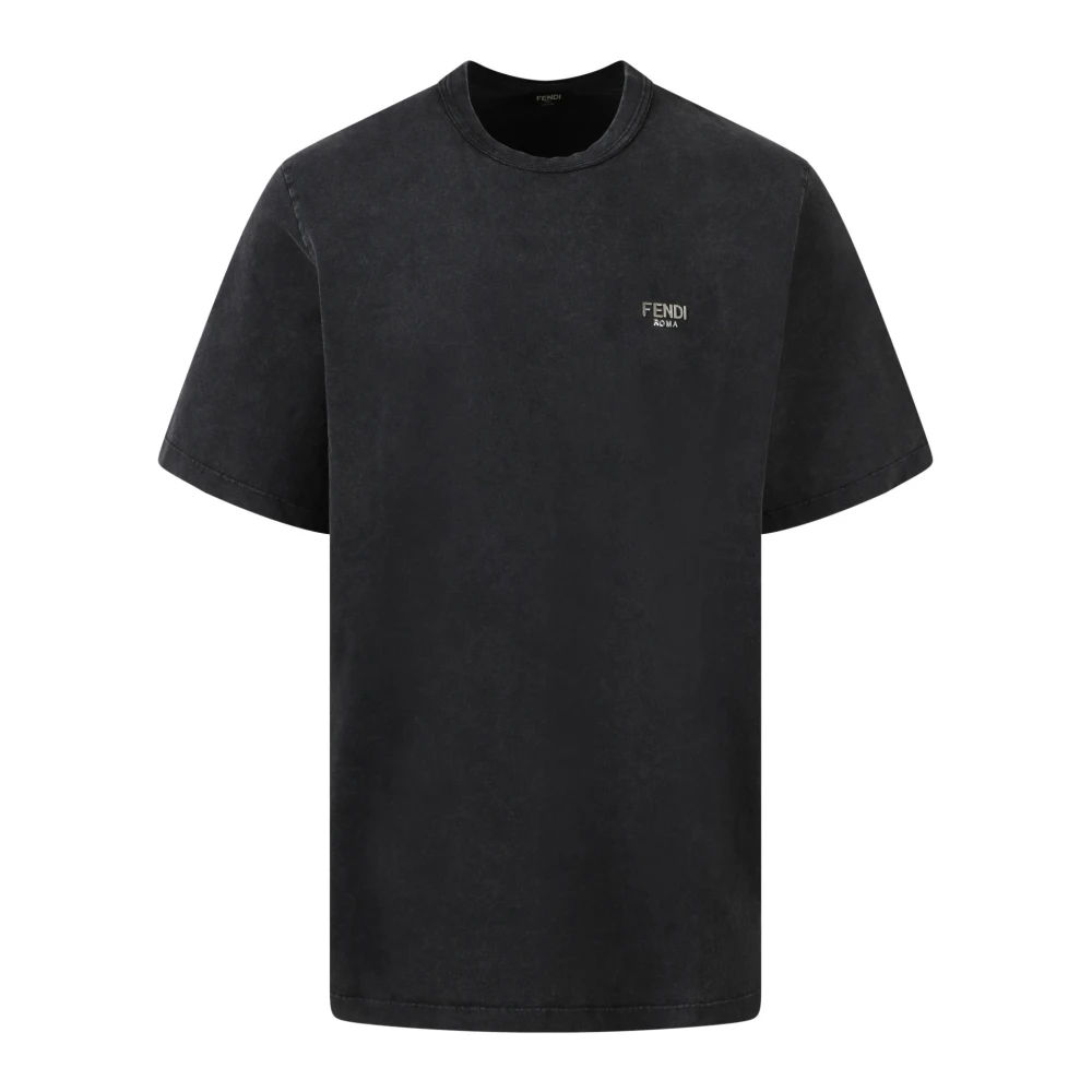 Fendi Gewassen Compact Jersey T-Shirt Black Heren