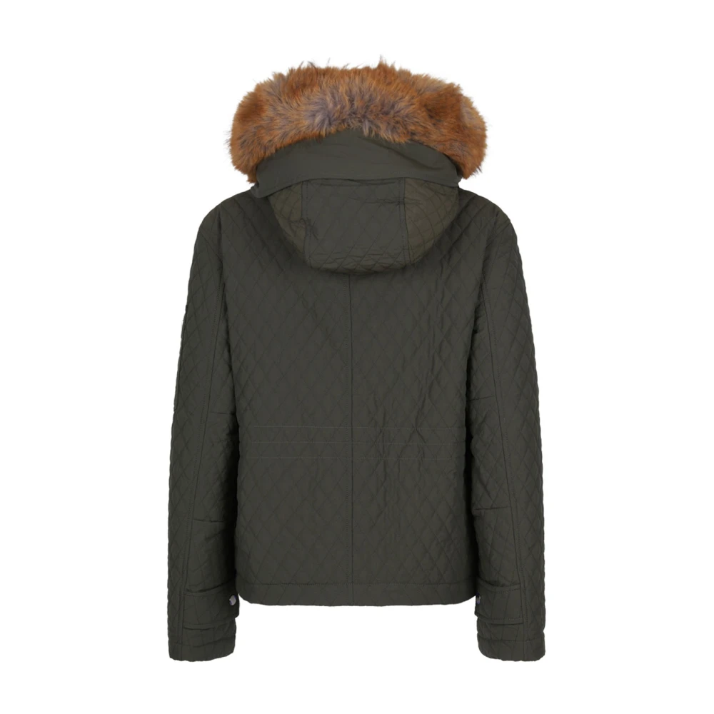 Burberry Gewatteerde jas met nepbont capuchon Green Dames