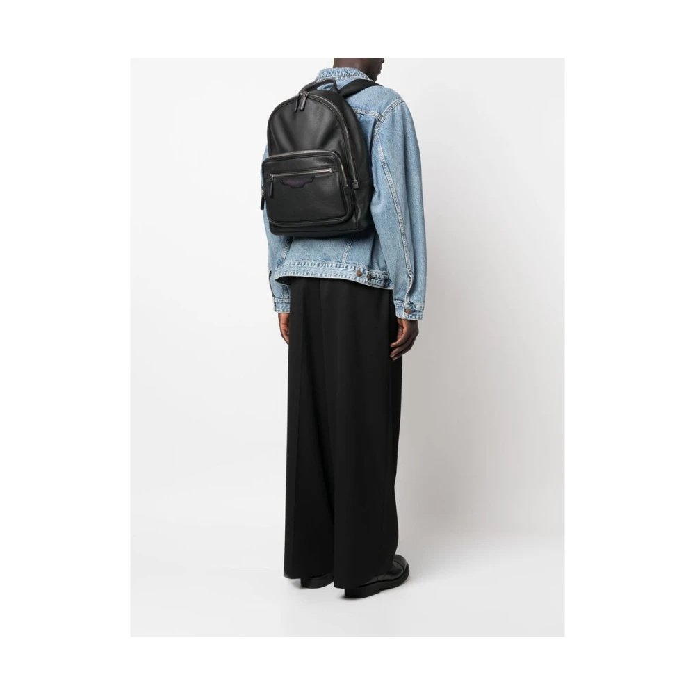 Santoni Rugzak van generfd leer met logopatch Black Heren