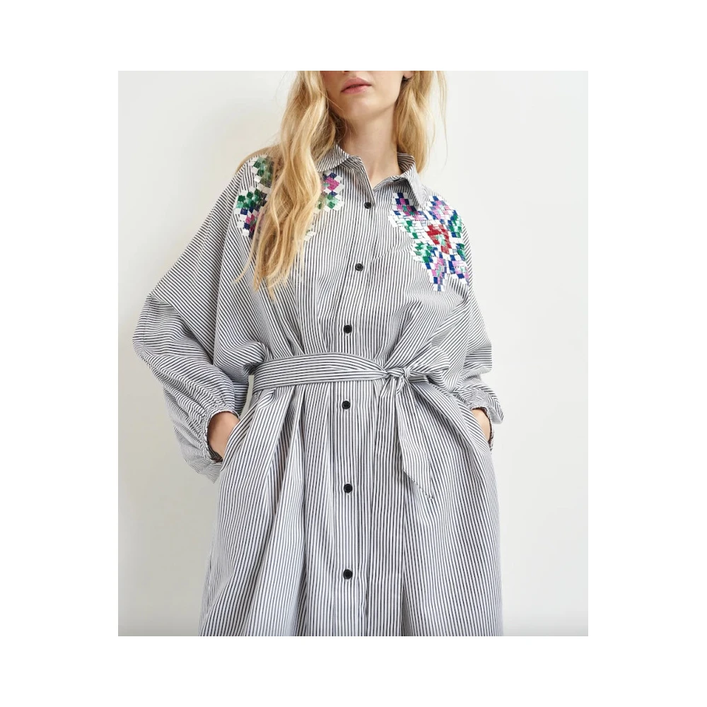 Essentiel Antwerp Gestreepte overhemdjurk met kleurrijke borduursels Multicolor Dames