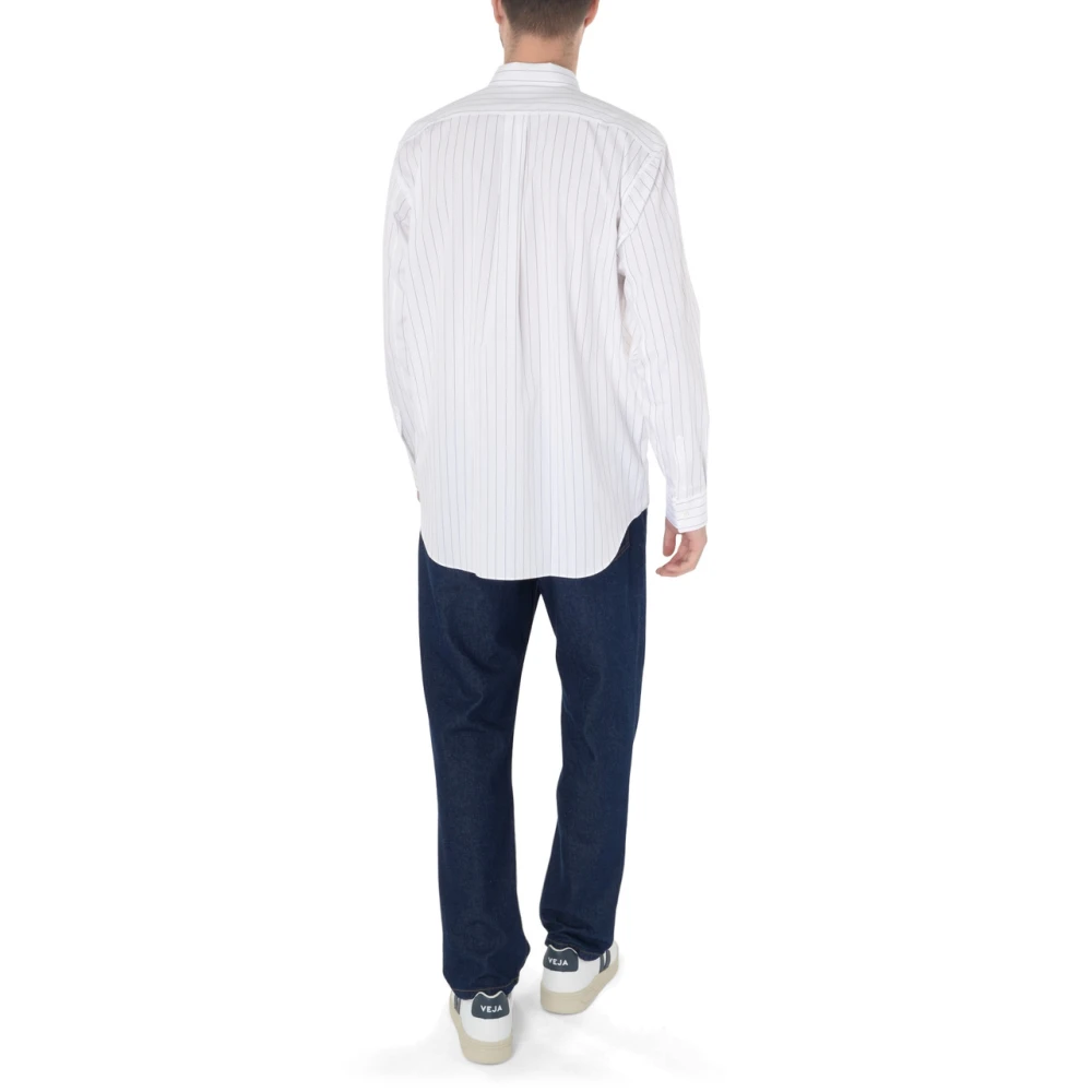 Comme des Garçons Wit en marineblauw gestreept overhemd White Heren