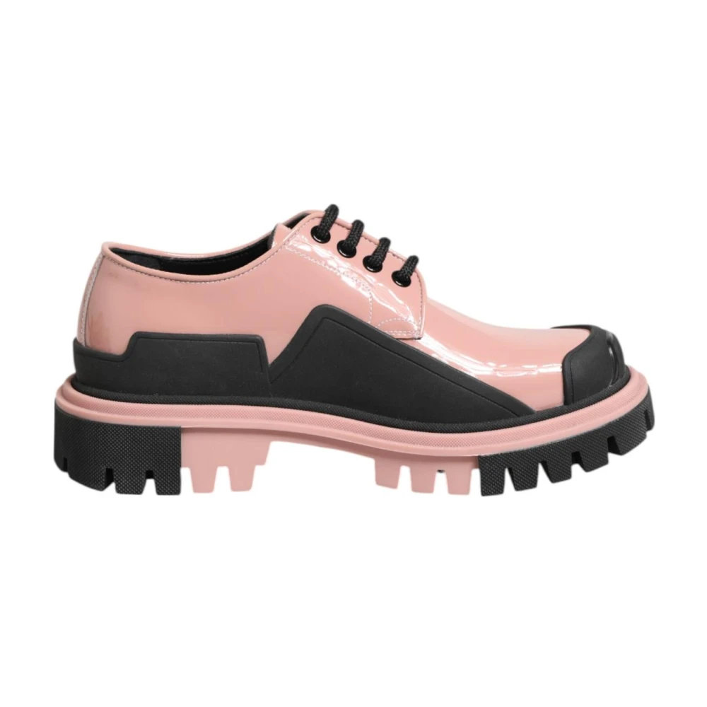 Dolce & Gabbana Women's Pink Powder Leather Lace-Up Shoes