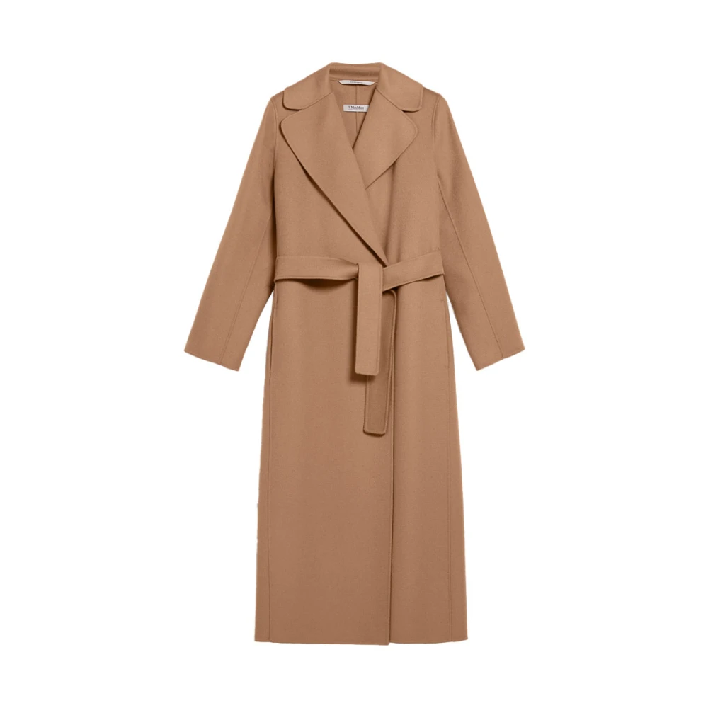 Max Mara Luxe Wollen Jas met Brede Kraag Brown Dames