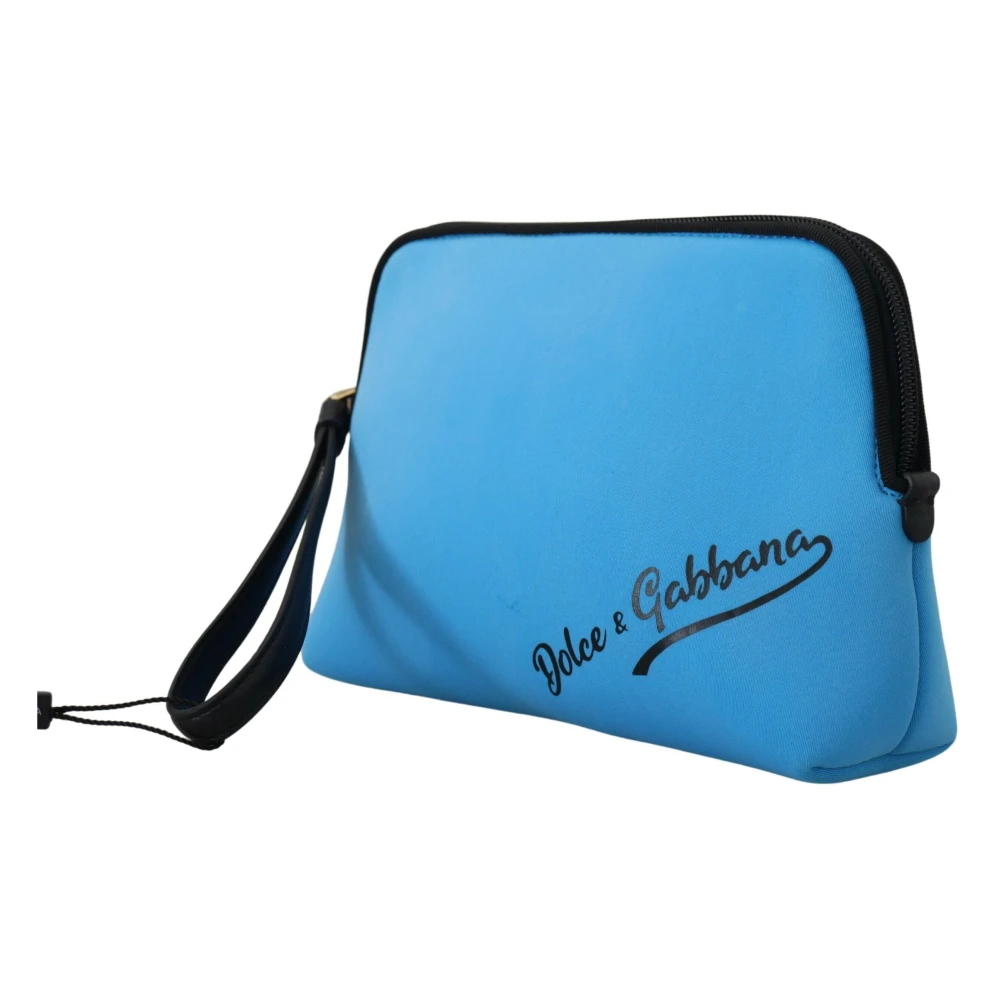 Dolce & Gabbana Blauwe Logo Print Handtas Luipaardprint Toilettas Blue Dames