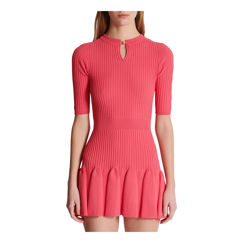 Balmain Uitlopende Gebreide Jurk Pink Dames
