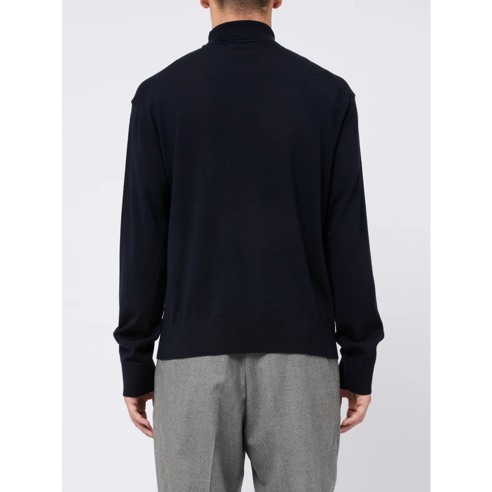 Laneus Blauwe Trui Hoge Hals Wol Kasjmier Blue Heren