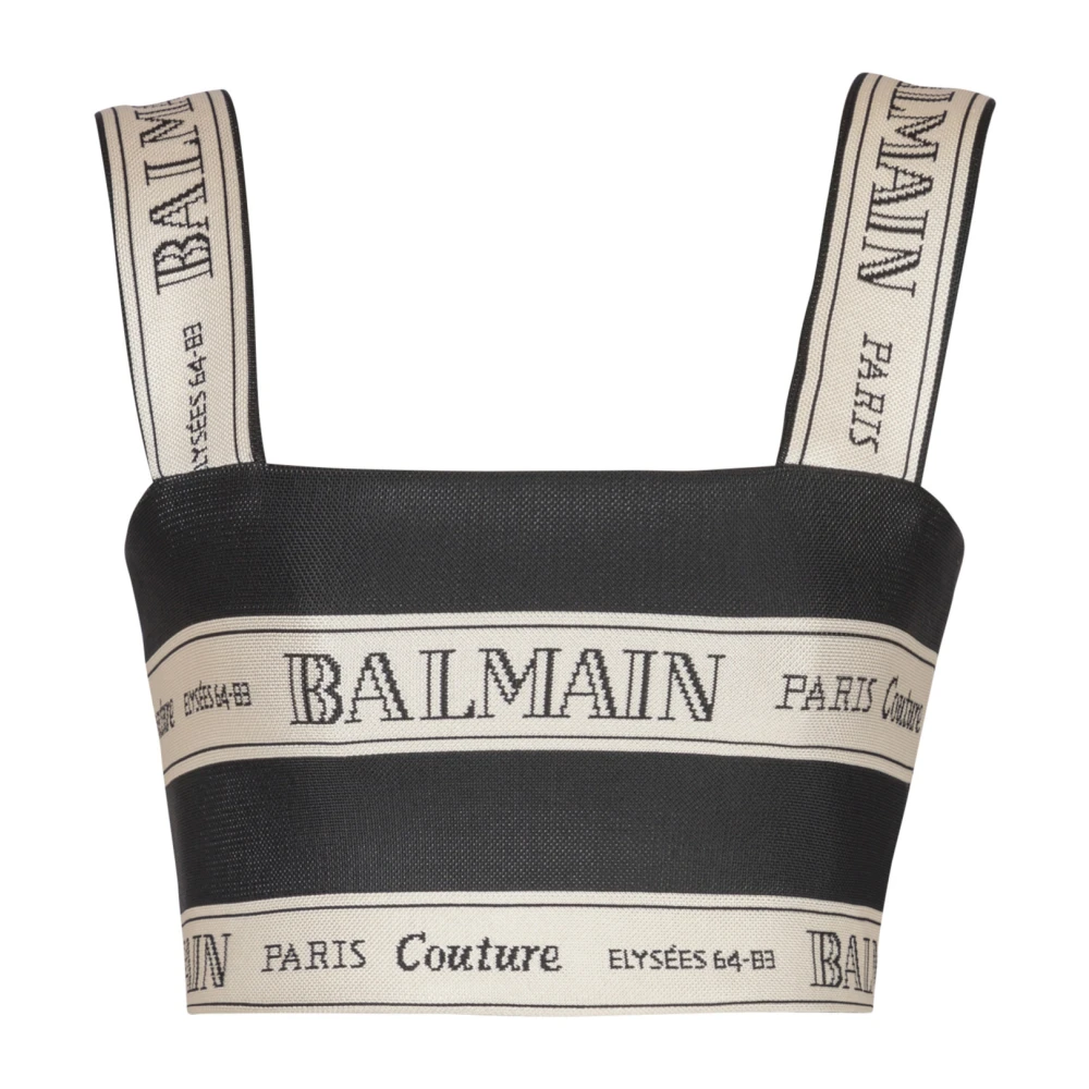 Balmain lint jacquard crop top Black Dames