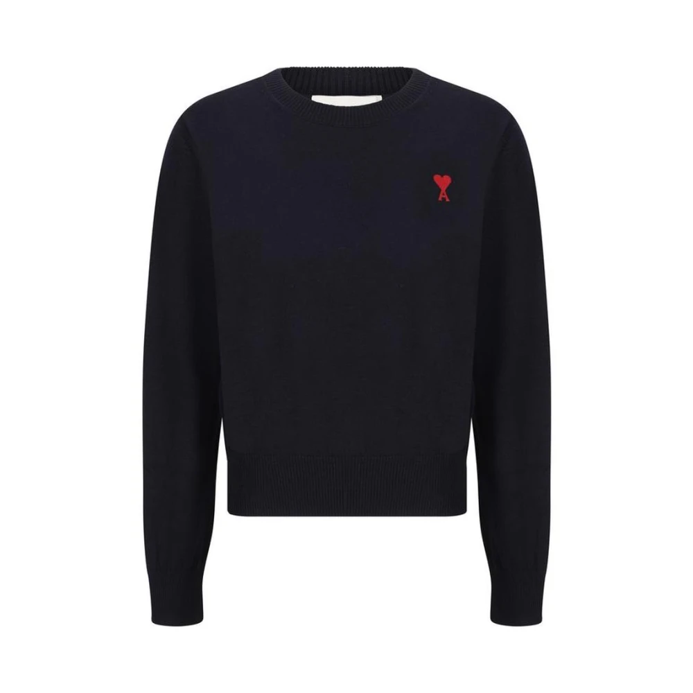 Ami Paris Hjärtlogo Ulltröja Crew Neck Blue, Dam