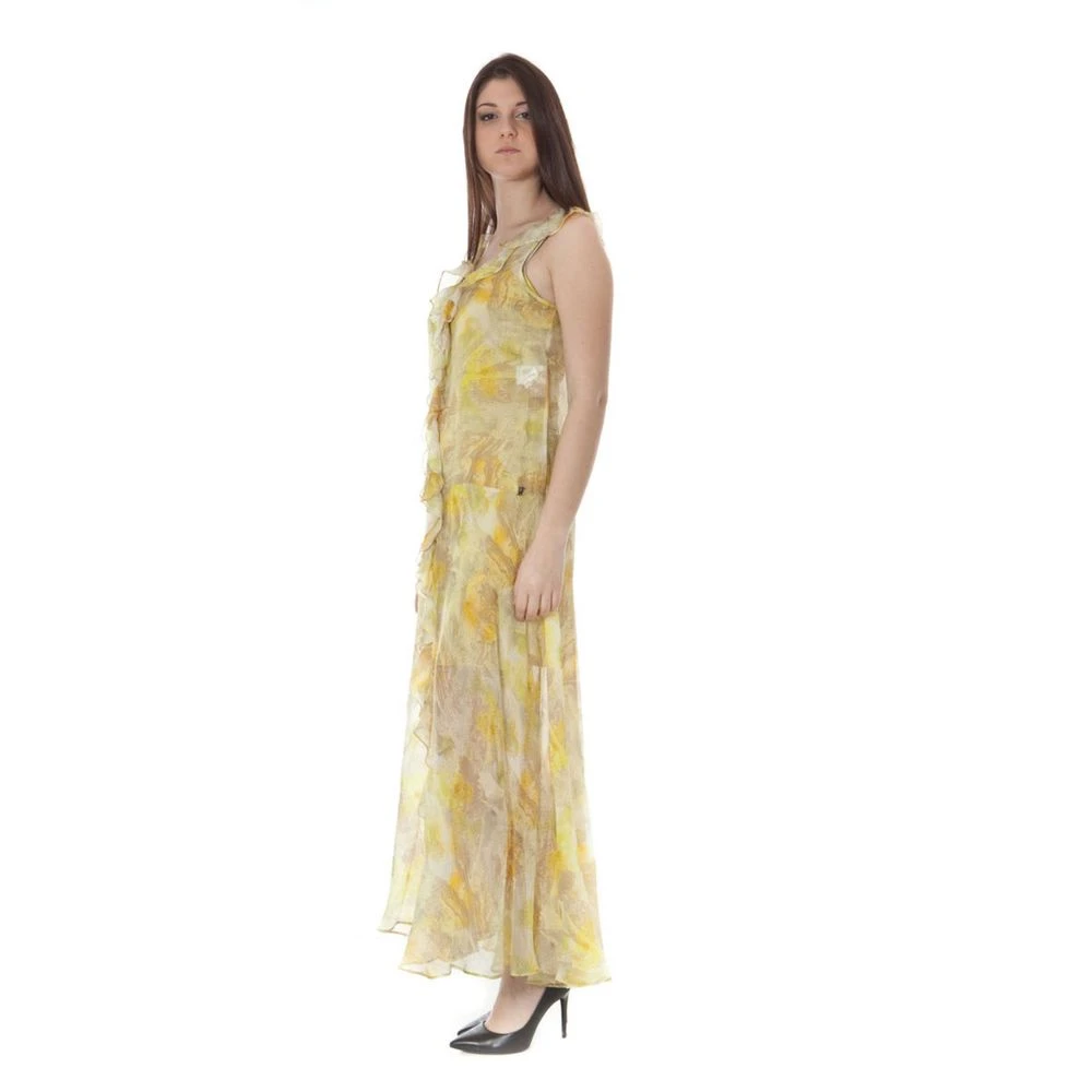 John Galliano V-Hals Lange Gele Polyester Jurk Yellow Dames