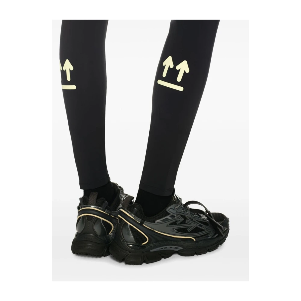 Off White Zwarte Logo Versierde Elastische Taille Broek Black Dames