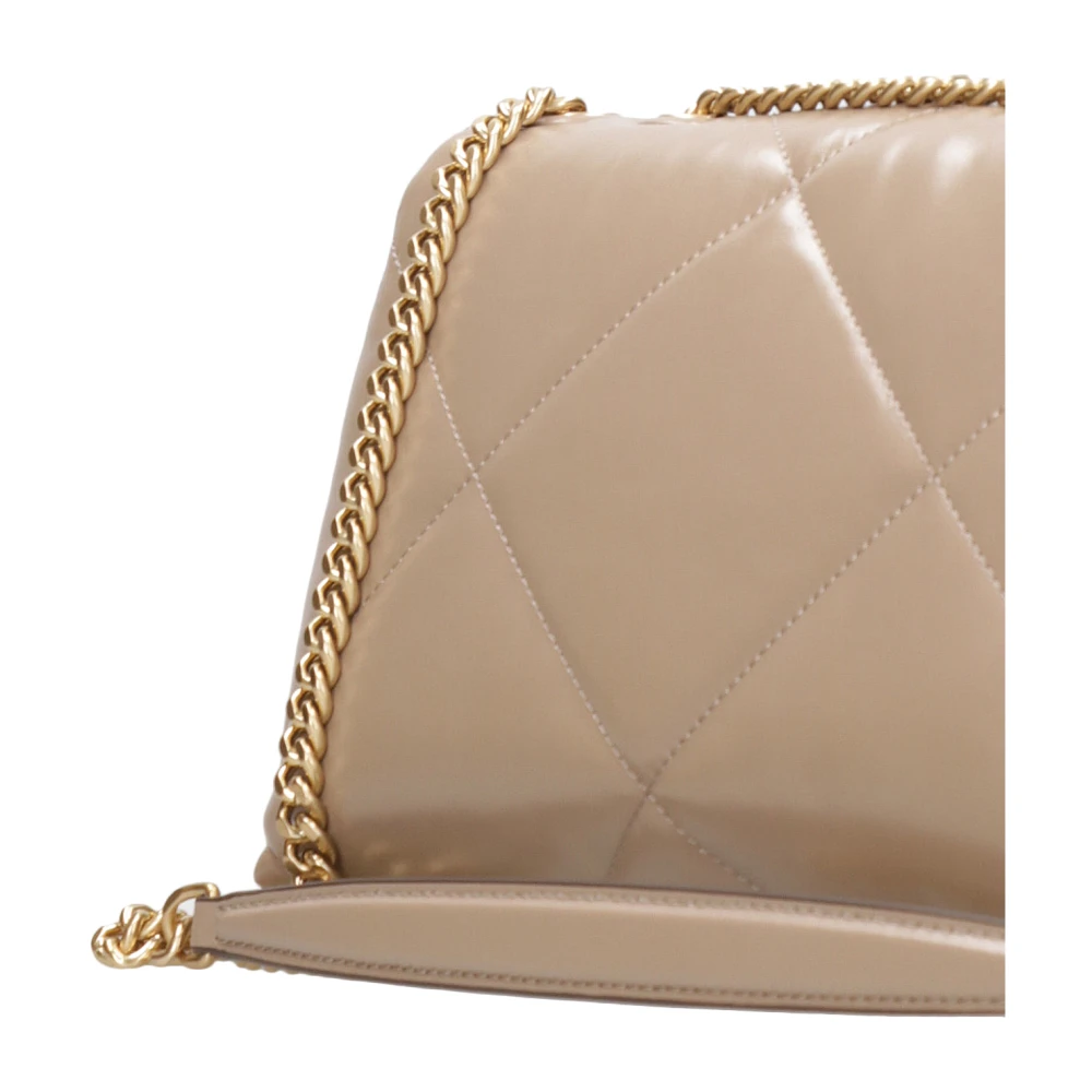 TORY BURCH Nappa Schoudertas met Flap Sluiting Beige Dames