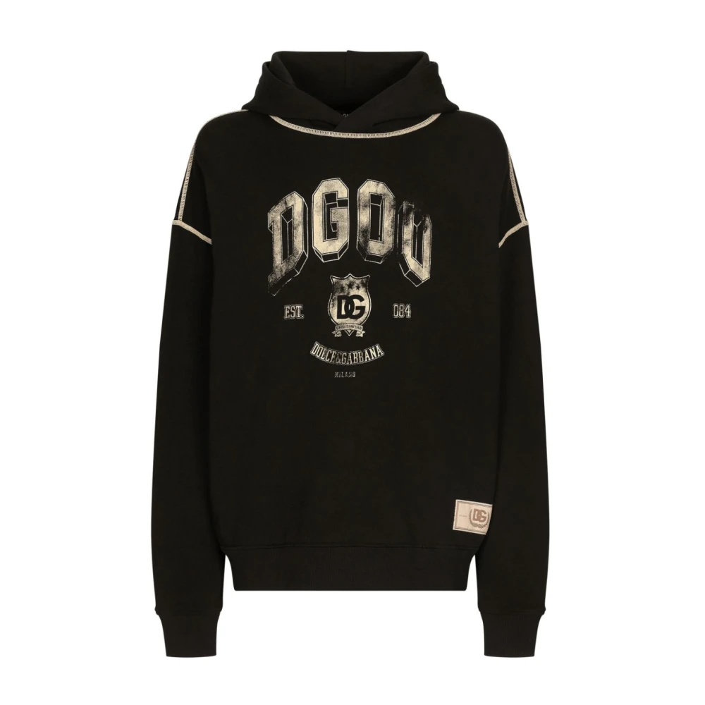 Dolce & Gabbana Geribbelde katoenen hoodie met zakken Black Heren