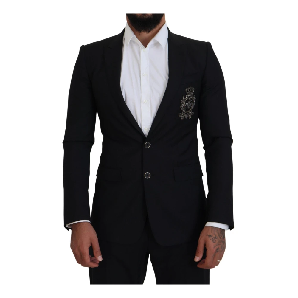 Svart Ull Blazer med Biekrone Broderi