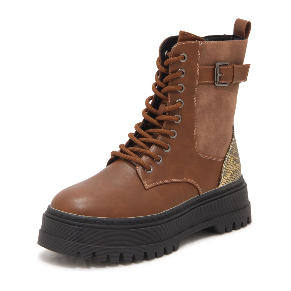 Twinset Brown Lace-Up Boots, Female, 6 Uk, 222Tjt010 Anfibio Boot