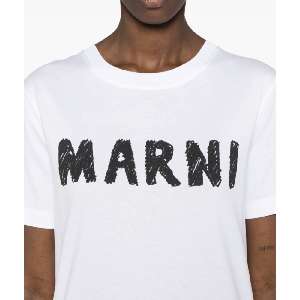 Marni Witte Crayon Logo T-Shirt White Dames