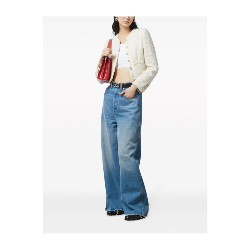 Gucci Witte Tweed Jas met Knopen White Dames