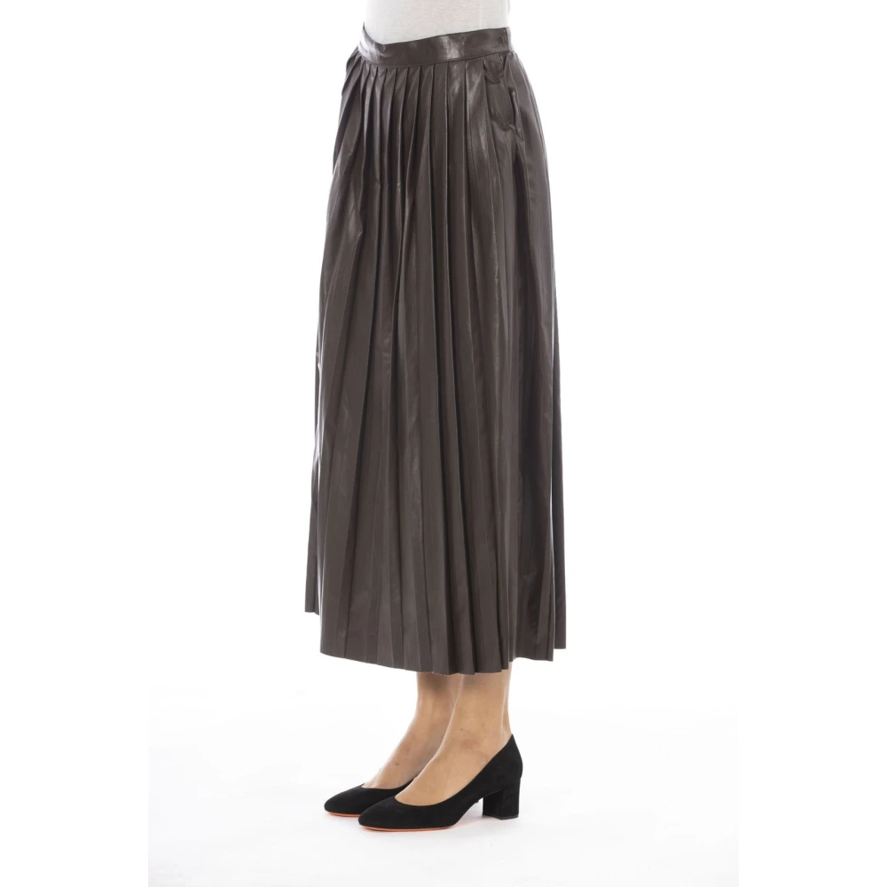 Alpha Studio Geplooide Leren Rok Brown Dames