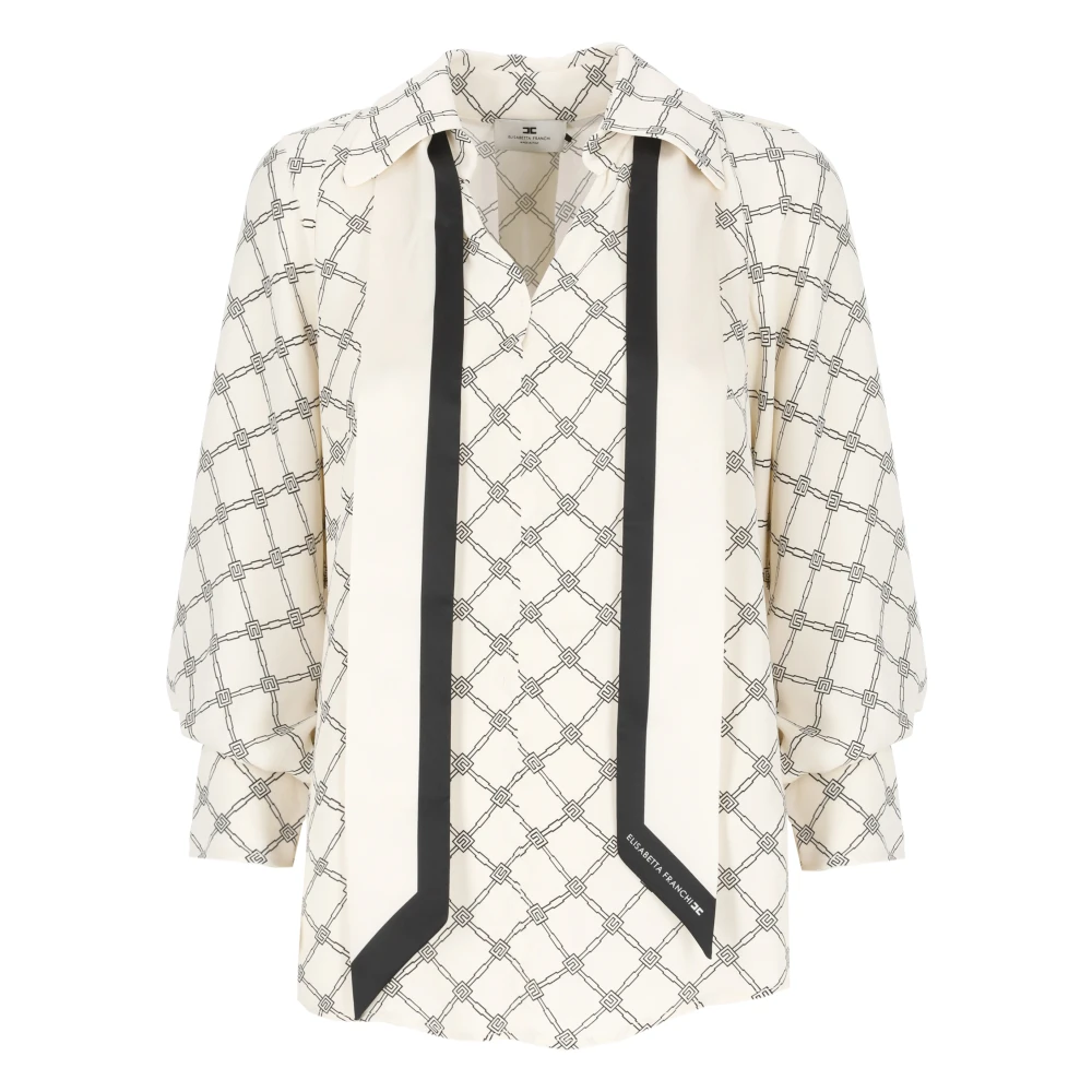 Elisabetta Franchi Ivoor Shirt met V-hals en Lange Mouwen Beige Dames