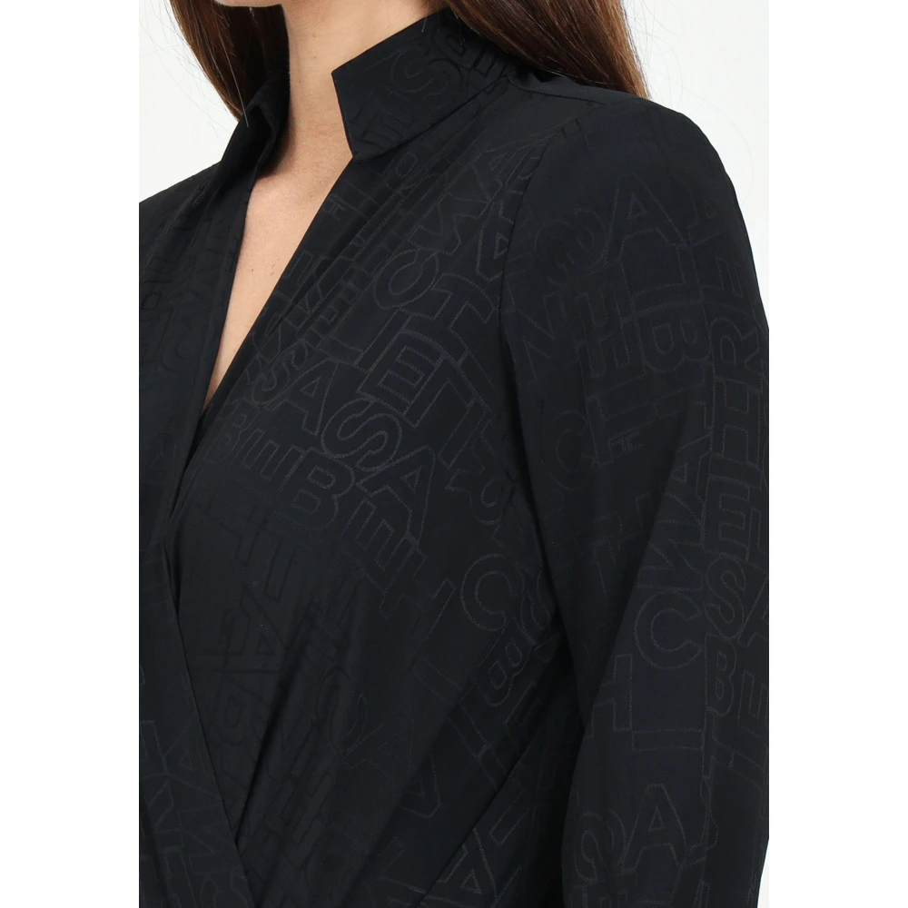 Elisabetta Franchi Zwarte Georgette Jacquard Gekruiste Top Black Dames