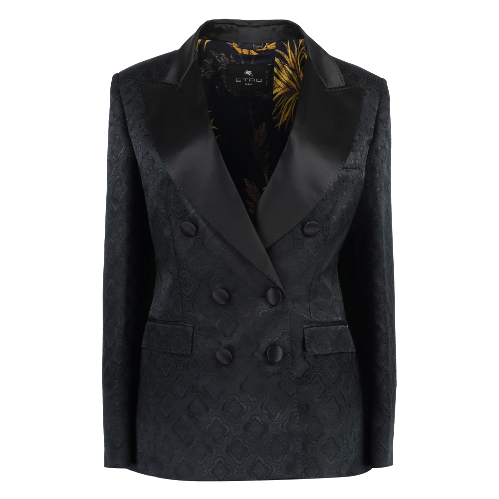 Etro Women's Black Blazers, L, Double-Breasted Jacquard Jacket