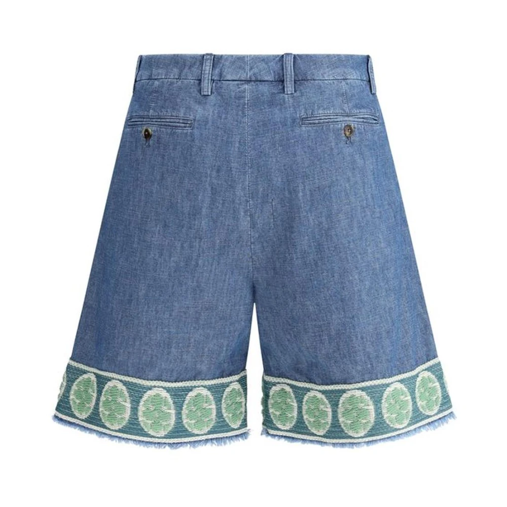 Valentino Geborduurde Denim Shorts met Raffelige Zoom Blue Heren