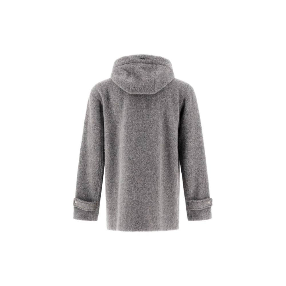 Herno Wool Blend Hooded Jacket Gray Heren
