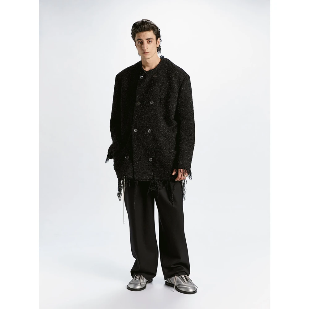 Magliano Metallic Tweed Double-Breasted Jas Black Heren