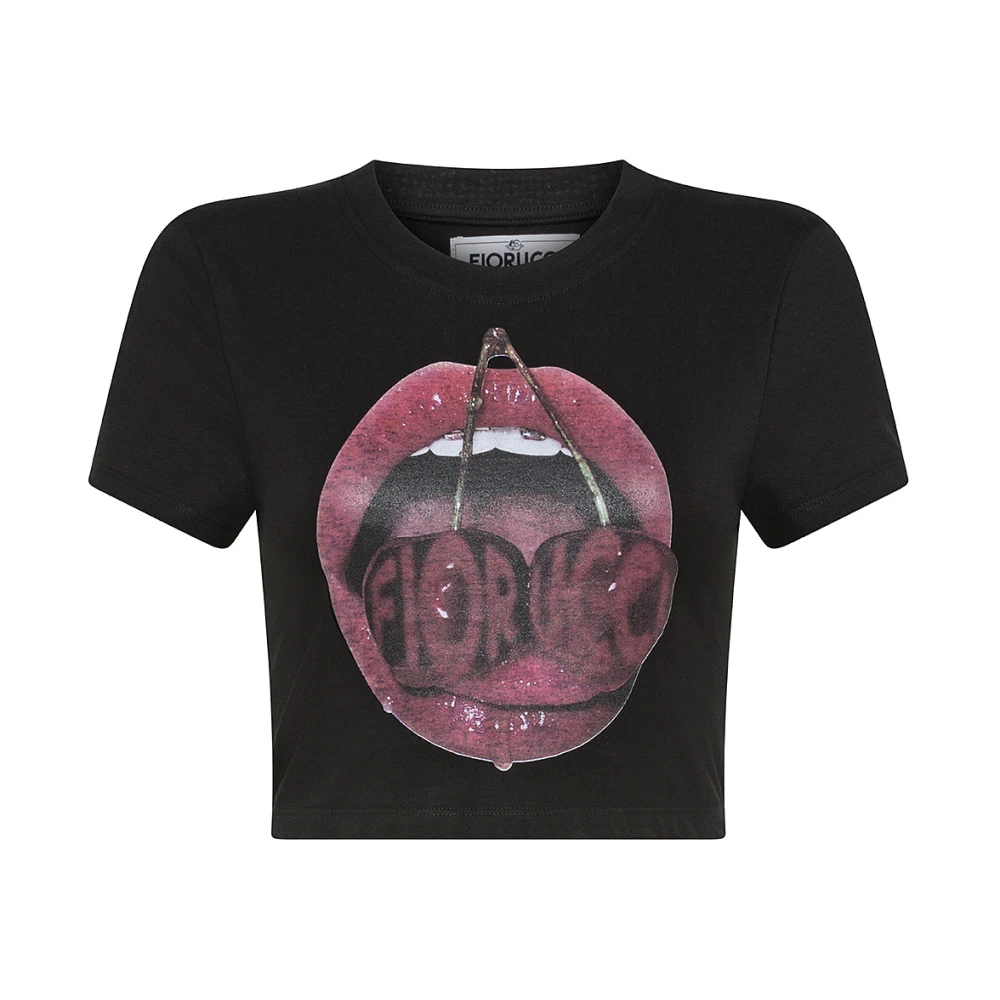 Fiorucci Zwart Mond en Kersenprint T-shirt Black Dames