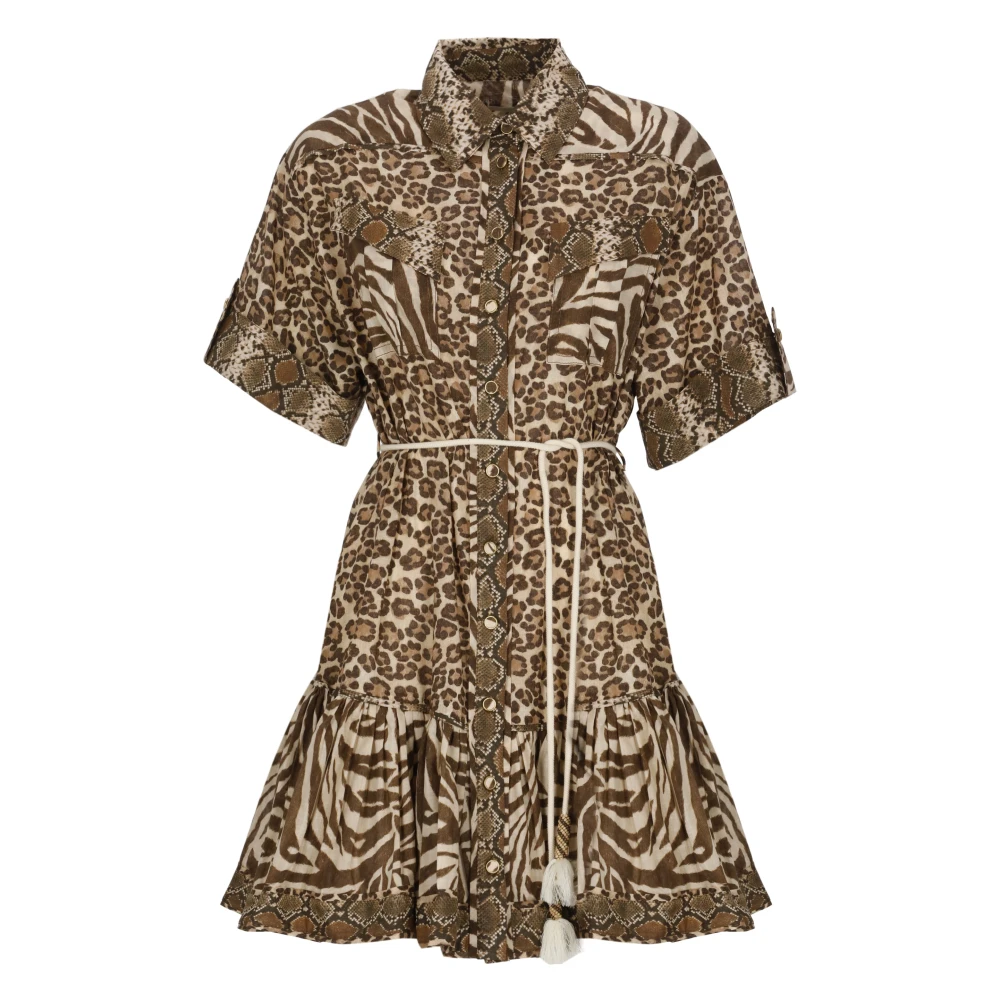 Zimmermann Women's Brown Wanderlust Lantern Mini Dress - Shirt Dresses - M - Dresses
