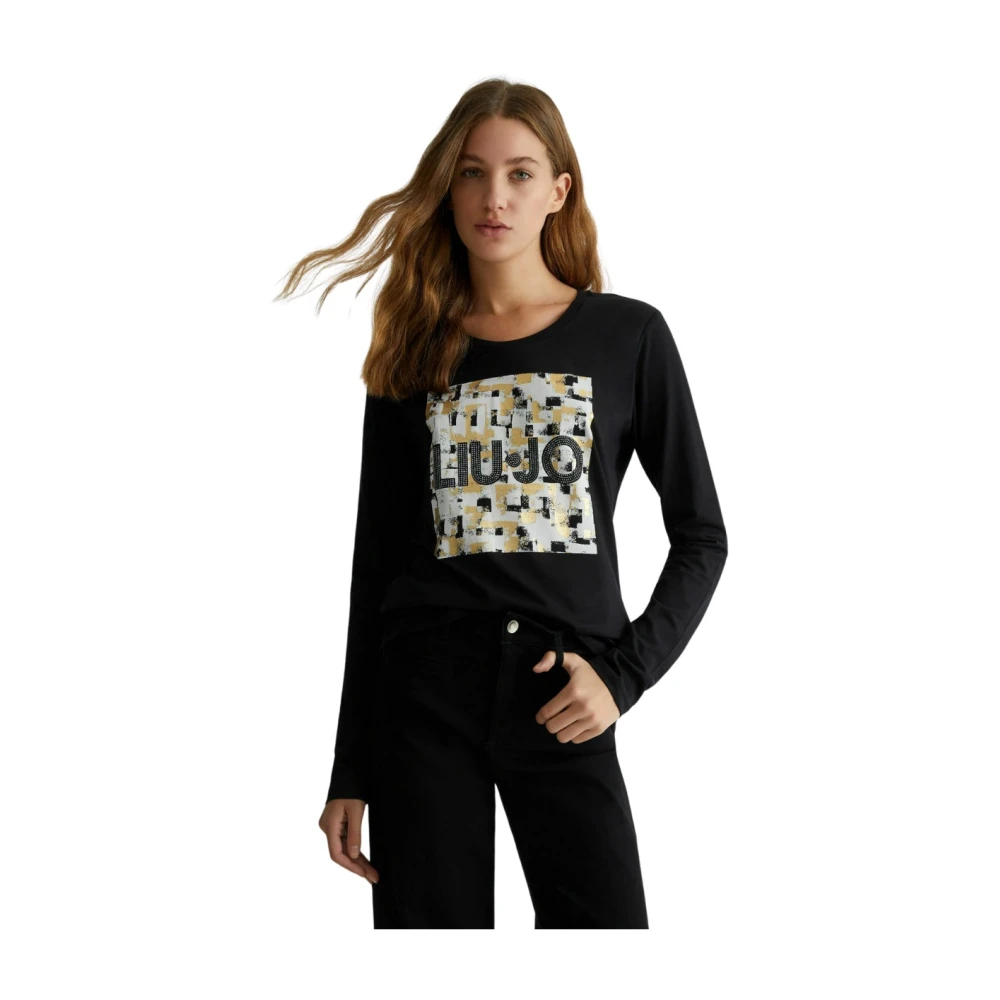 Liu Jo Stijlvolle Appliqué T-shirt Black Dames