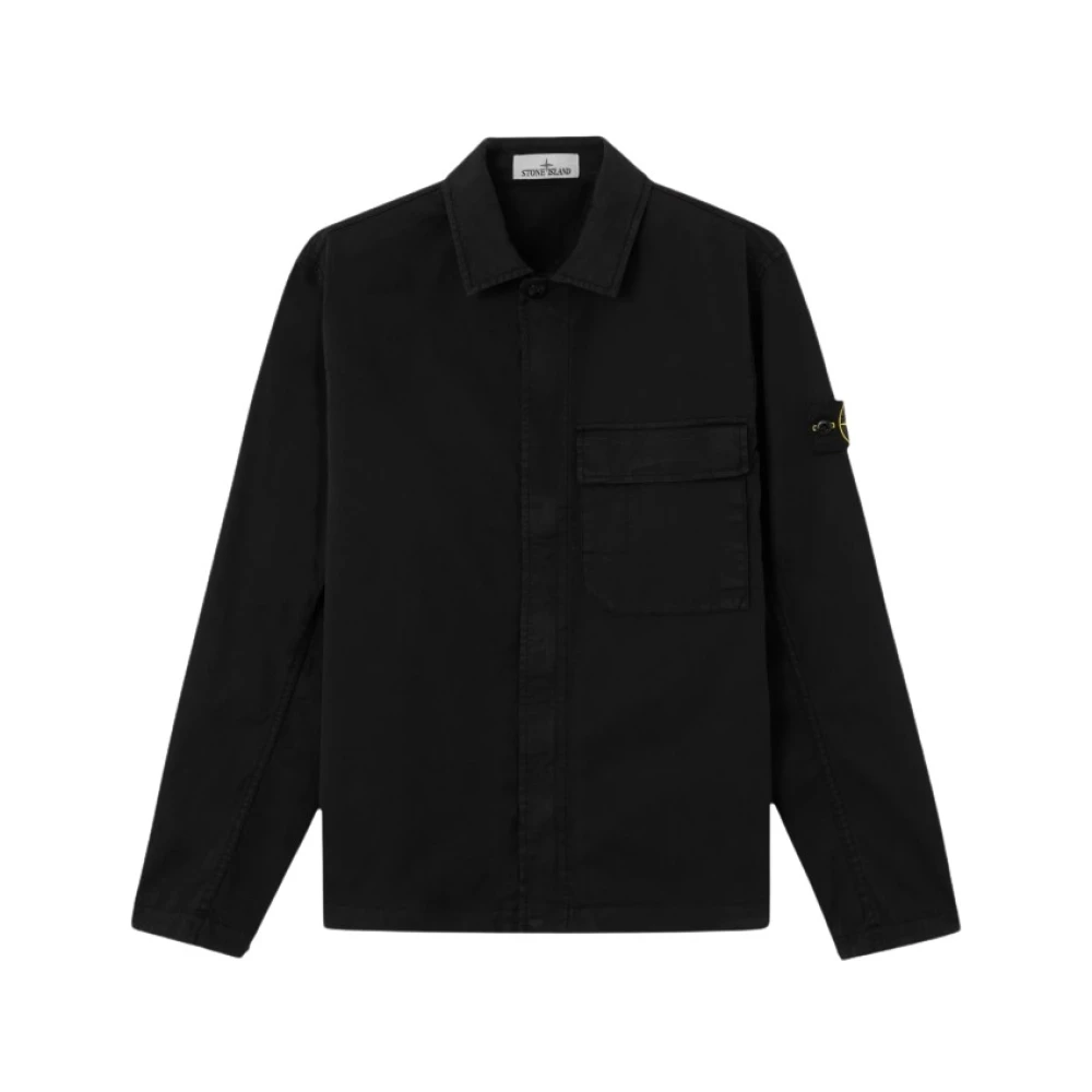 Stone Island Black Concealed Zip Overshirt - Male - Light Jackets - Xl - Jackets