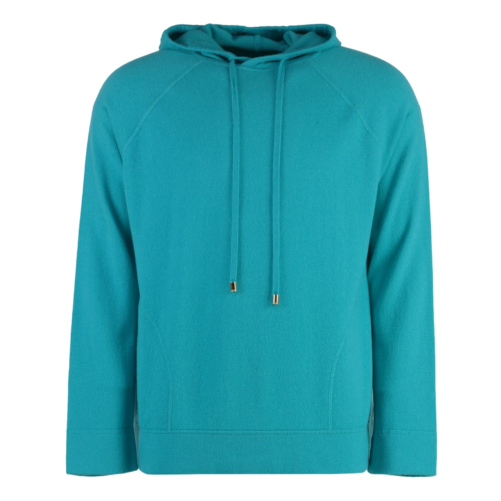 Malo Cashmere Gebreide Hoodie met Ribboorden Blue Heren