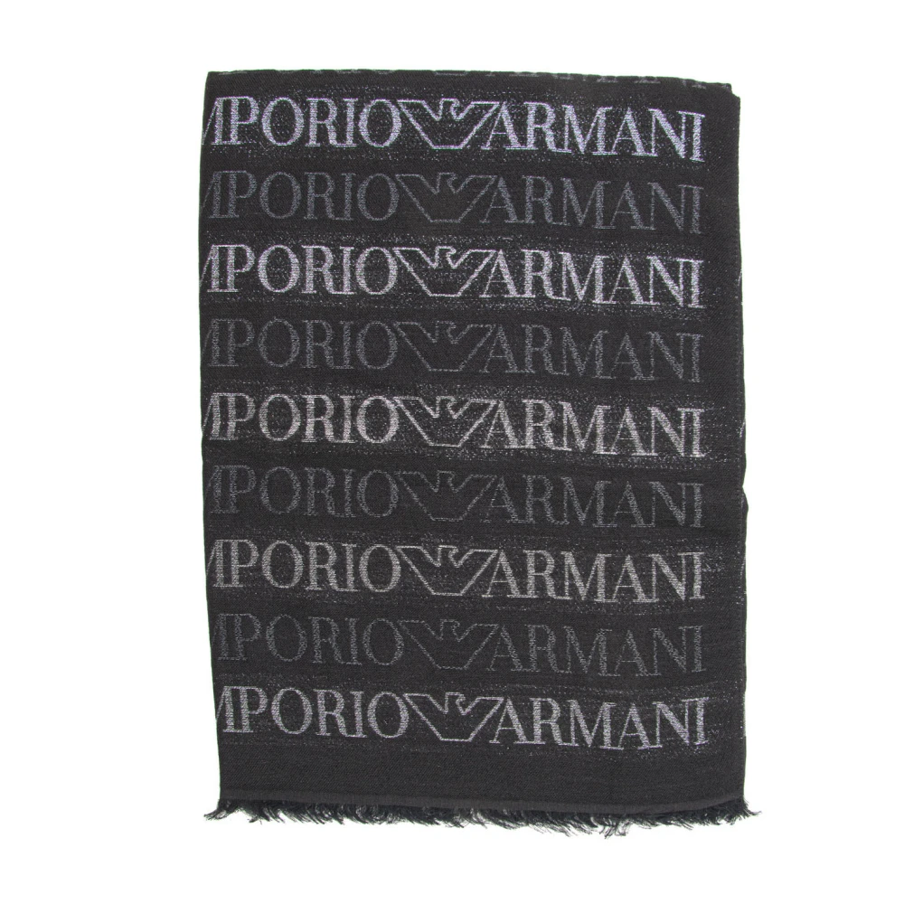 Emporio Armani Logo Bicolored Franje Sjaal Black Dames