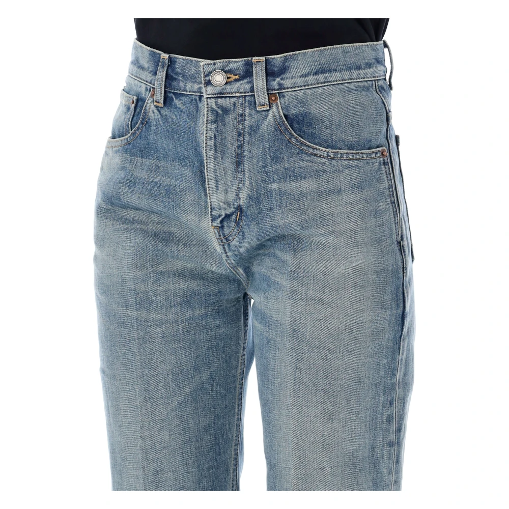 Saint Laurent Blauwe Mid Rise Straight Leg Jeans Blue Dames