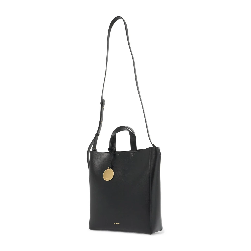 Jil Sander Bonded Leren Tote Tas Black Dames