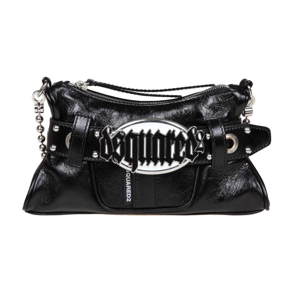 Dsquared2 Zwarte leren schoudertas met studs Black Dames