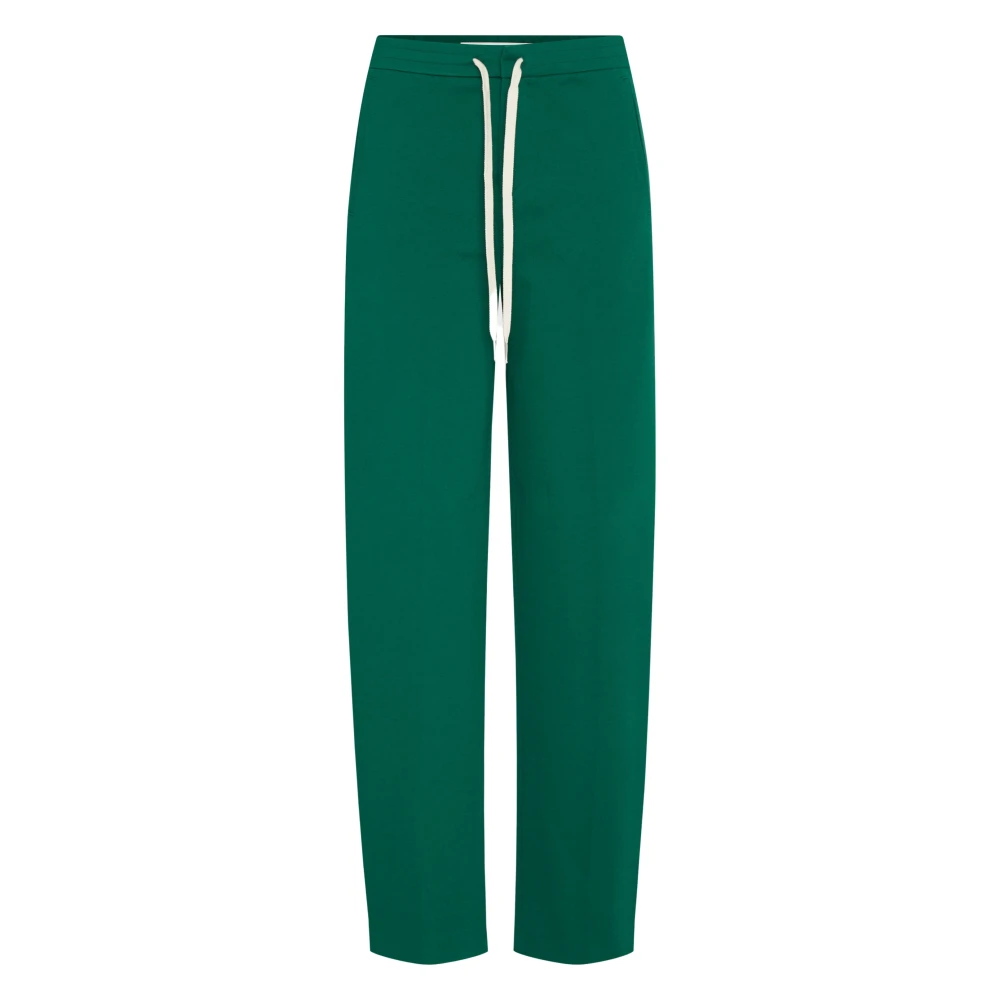 Drykorn Groene broek met hoge taille en wijde pijpen Green Dames