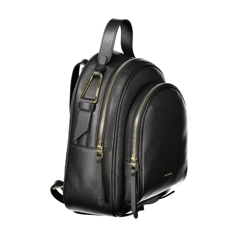 Coccinelle Zwarte Leren Chic Rugzak met Meerdere Zakken Black Dames